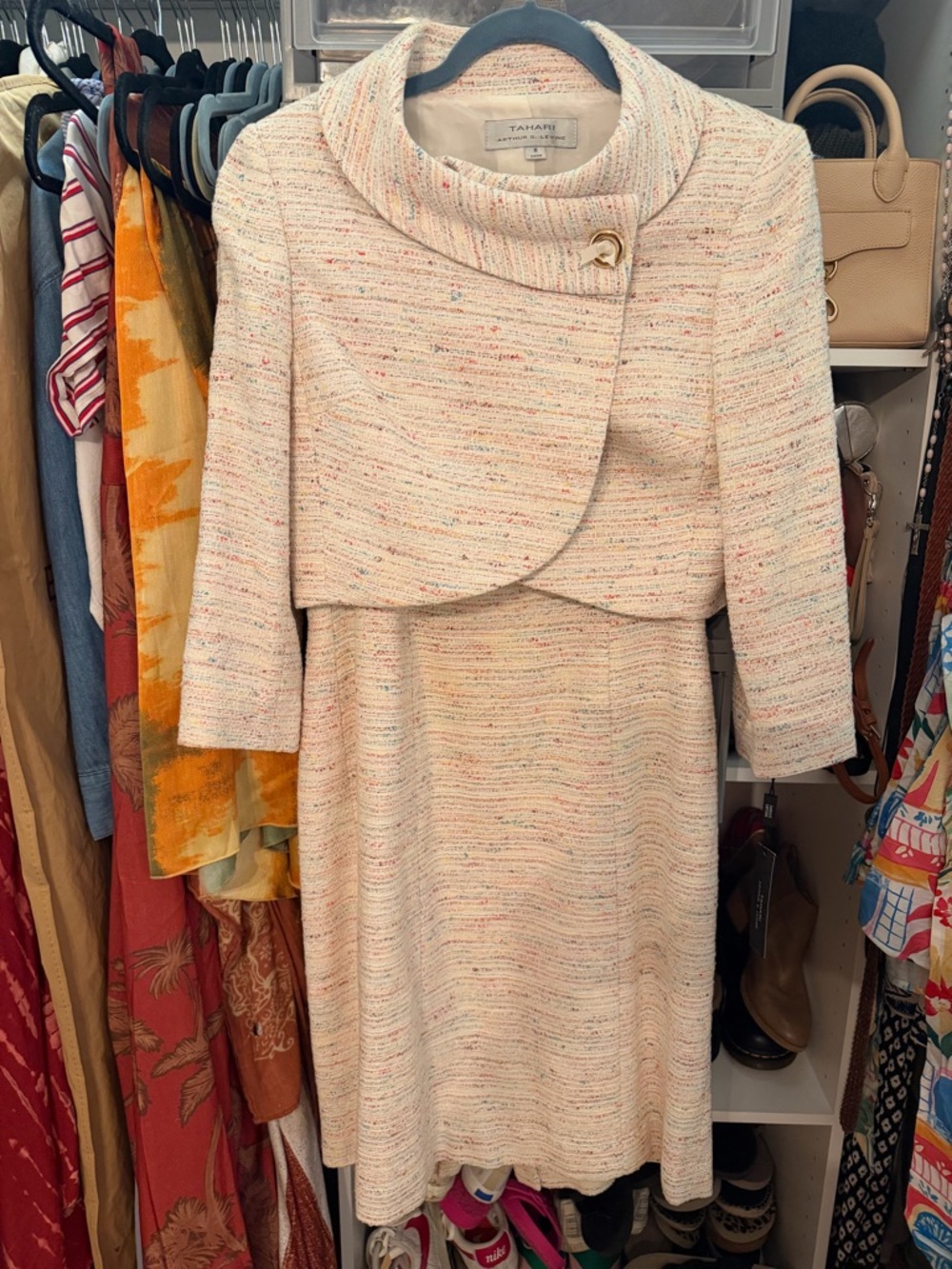 Tahari Cream Tweed Dress and Cropped Jacket Set